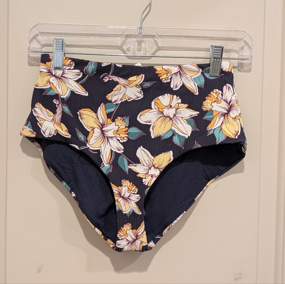 Eberjey Floral High-Waisted Navy Blue Bikini Bottoms Size Small